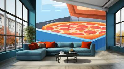 Pizza in a baking tray. Vector illustration in flat style. Wall mural