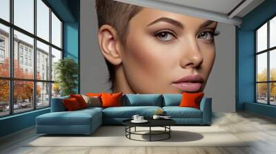 Hair Salon Female Model. Studio Portrait. Professional Hair Cut Wall mural