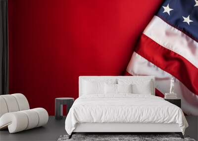 Amercian flag isolated on red background copy spacing banner. Veterans Day, Memorial Day, Independence Day, Patriot Day Wall mural