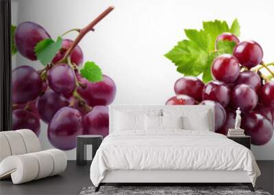 fresh grapes isolated on a transparent PNG background, white background , cut out, clipping path, Generative Ai Wall mural