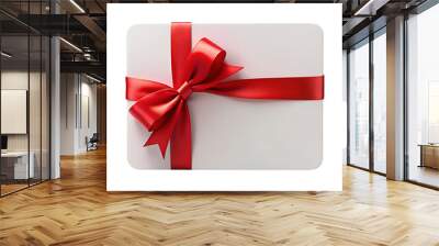 blank white gift card with red ribbon bow png Wall mural