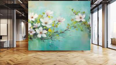 Spring flowers on a green hd background Wall mural