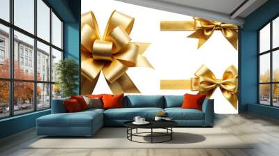 Gold ribbon and bow top view on transparent background PNG file Wall mural