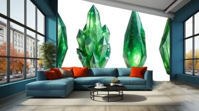 Green crystal isolated on transparent background PNG file Wall mural