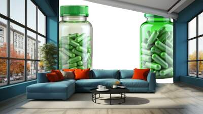 Plastic transparent bottle with green capsules PNG file Wall mural