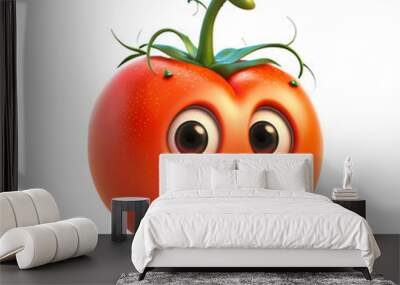 A pretty tomato emoji with a cute smile and vivid colors. Generative AI. Wall mural