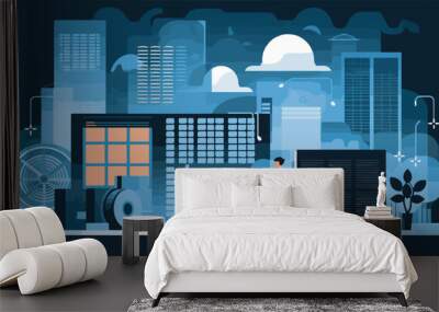 Vector illustration in flat design of big data center, server room, cloud computing Wall mural