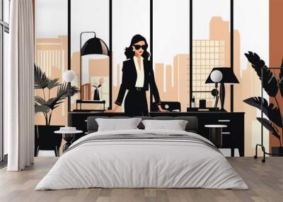 Vector illustration of a businesswoman in a modern office. Vector illustration Wall mural