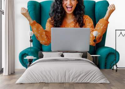 woman sitting on sofa with laptop Wall mural