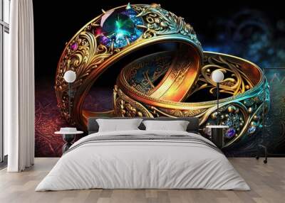 Magical Magic and Mystical Splendor: A Fantasy Wedding Ring Illustration Generative AI Wall mural