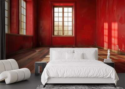 Room with wooden floor and red interior Wall mural