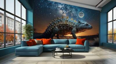 Sweeping Across the Night Sky: A Magnificent Voyage Of A Majestic Nuclear Reptile Generative AI Wall mural