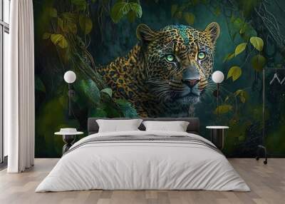 The Mystic Leopard of the Indian Jungle Generative AI Wall mural