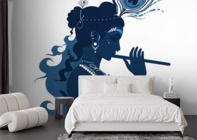 illustration of a lord krishna playing flute on a transparent background. generative ai Wall mural