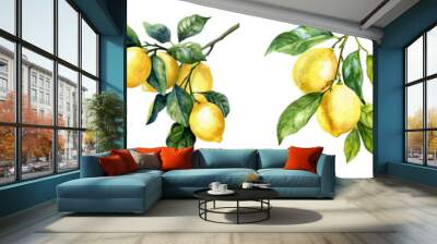 Lemon, lemon branch, set of lemons on a transparent background  Wall mural