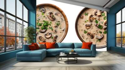 Mushroom soup, bowl, isolated, top view, PNG set Wall mural