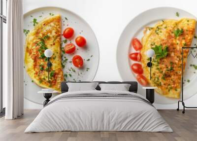 omelette, plate, top view, isolated, png set Wall mural