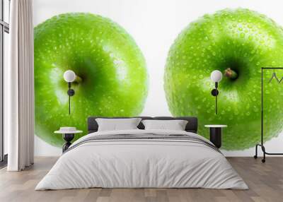 Set of green apples isolated on a transparent background, Top view Wall mural