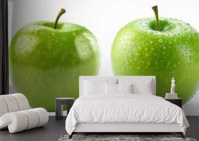 set of green apples isolated on a transparent background  Wall mural