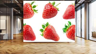 Set of strawberries isolated on transparent background, PNG set Wall mural