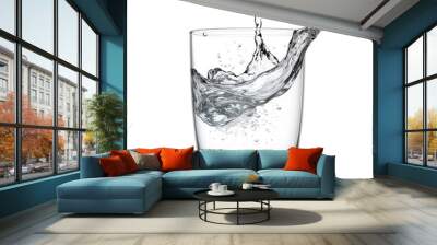 Transparent water splash and wave. Water splashing from a transparent water glass on white background. Wall mural