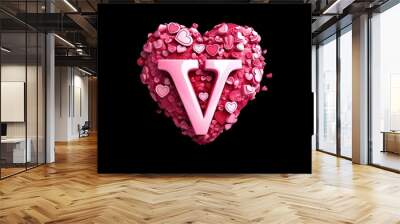 Valentines Day text V in focus in pink color on transparent background. Wall mural