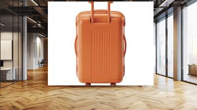 Orange Adventure Awaits: A sleek and sturdy orange suitcase stands ready for travel, set against a pristine white backdrop, promising journeys filled with exploration and discovery.  Wall mural