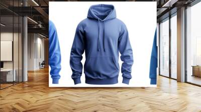 Heather True Royal hoodie template. Hoodie sweatshirt long sleeve with clipping path, hoody for design mockup for print, isolated on  Wall mural