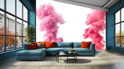 Pink smoke bomb effect. isolated on white background Wall mural