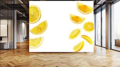 Set of Falling lemon slice, isolated on white background full depth of field, clipping path Wall mural