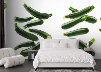 Set of Falling zucchini isolated on white background, clipping path, full depth of field  Wall mural