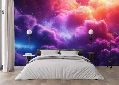 Cosmic realm, mystical galaxies, glowing fog, 3D illustration Wall mural