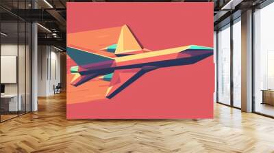 jet paper plane flat design side view speed animation Tetradic color scheme Wall mural