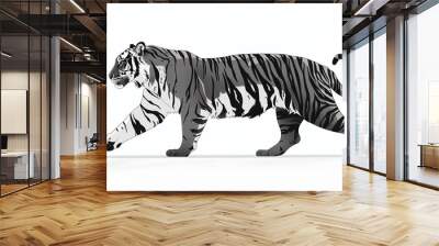 Tiger flat design side view jungle theme animation black and white on a white background Wall mural