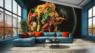 Chinese style chicken with mushrooms and vegetables Wall mural