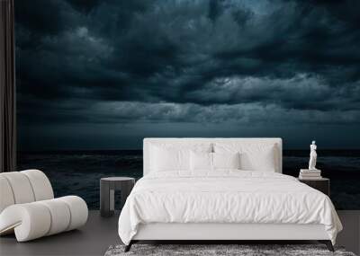 Evening dramatic sky with storm clouds, stormy ocean shore Wall mural