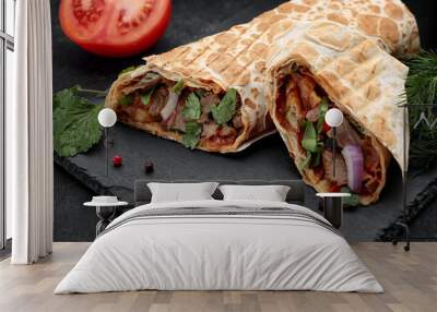 Shawarma with veal, with tomato in the background Wall mural