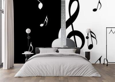 black and white guitar Wall mural