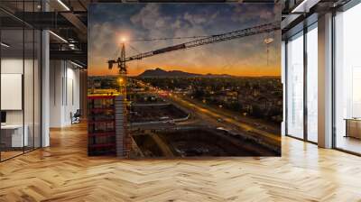 Aerial of crane sunset Wall mural