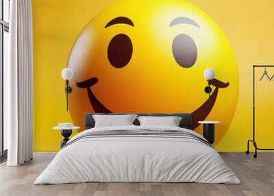  A happy emoji ball on a yellow background symbolizing happy Monday, reflecting themes of happiness and joy  Wall mural