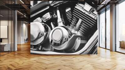 Motorcycle engine engine exhaust pipes art photography in black and white, close up details of motorcycle engine

 Wall mural