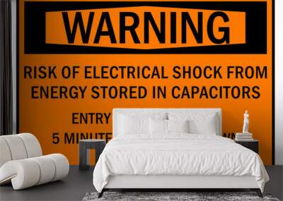 Electrical hazard sign and labels risk of electrical shock from energy stored in capacitor Wall mural