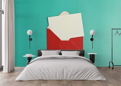 Blank card and red envelope on green background.  Wall mural