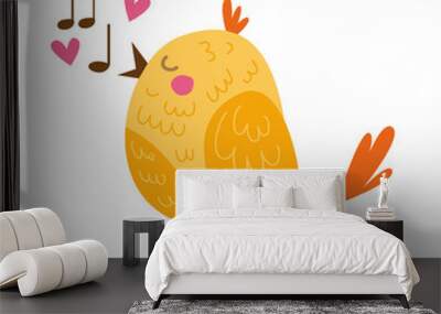 Little orange yellow bird singing a song cute cartoon character object icon isolated on white background,vector illustration. Wall mural