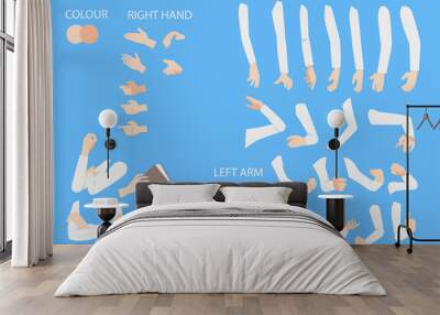 set of human hands with different gestures collection for design, animation,palm and finger draw ico Wall mural