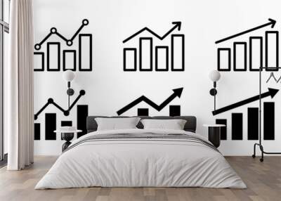 Growing graph icon set. Growth chart icon. Growing bar graph Wall mural