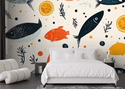 Colorful Fish Pattern on Light Background Wall mural