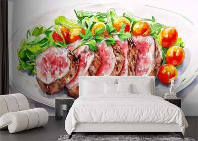 Delicious Grilled Steak with Fresh Vegetables and Herbs Wall mural