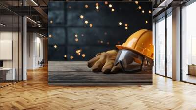 Industrial Strength: Safety Gear on Rustic Wood Wall mural