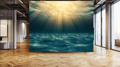 Mystical Underwater Light Rays in Ocean Depths Wall mural